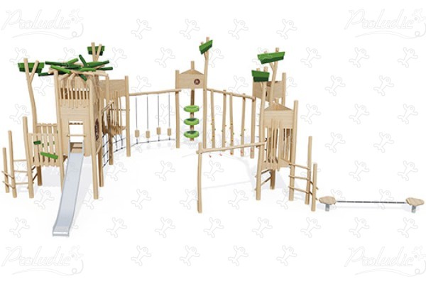 Hütten-Parcours J49415® spielgeräte kletter- und balancierspielgeräte kombinationsspielanlagen bild 3d