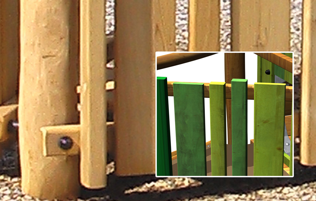 Brüstungen, Kletterwände, Boden, Handläufe und Tunnel