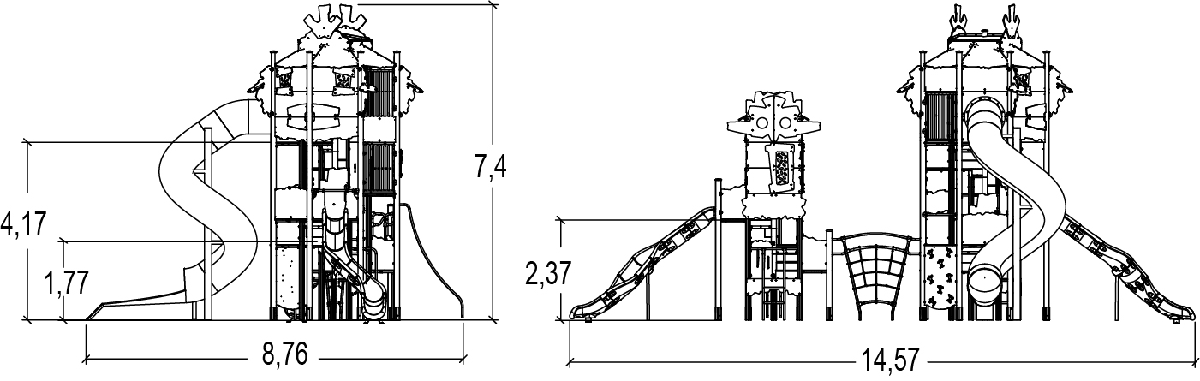 Doppelturm J47202 spielgeräte themenspielgeräte abenteuerland bild seitenansicht